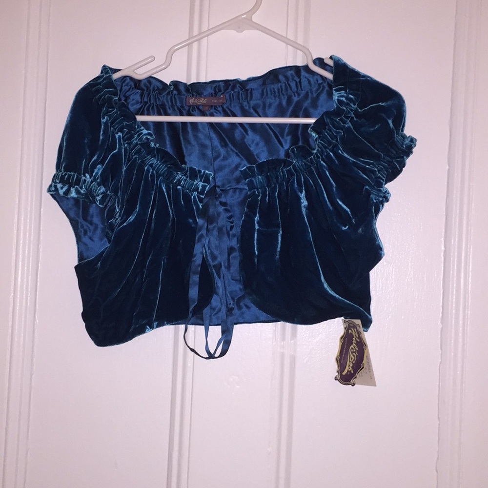 Turquoise velvet shrug top